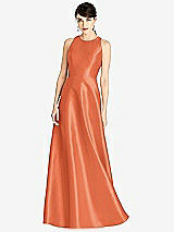 Front View Thumbnail - Portofino Orange Sleeveless Open-Back Satin A-Line Dress