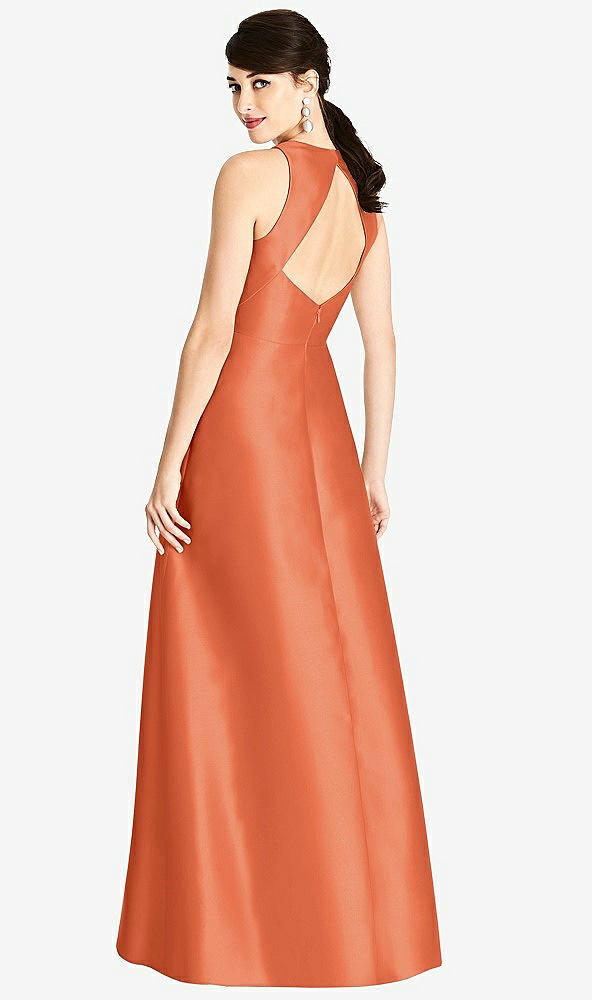 Back View - Portofino Orange Sleeveless Open-Back Satin A-Line Dress