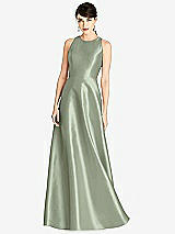 Front View Thumbnail - Sage Sleeveless Open-Back Satin A-Line Dress