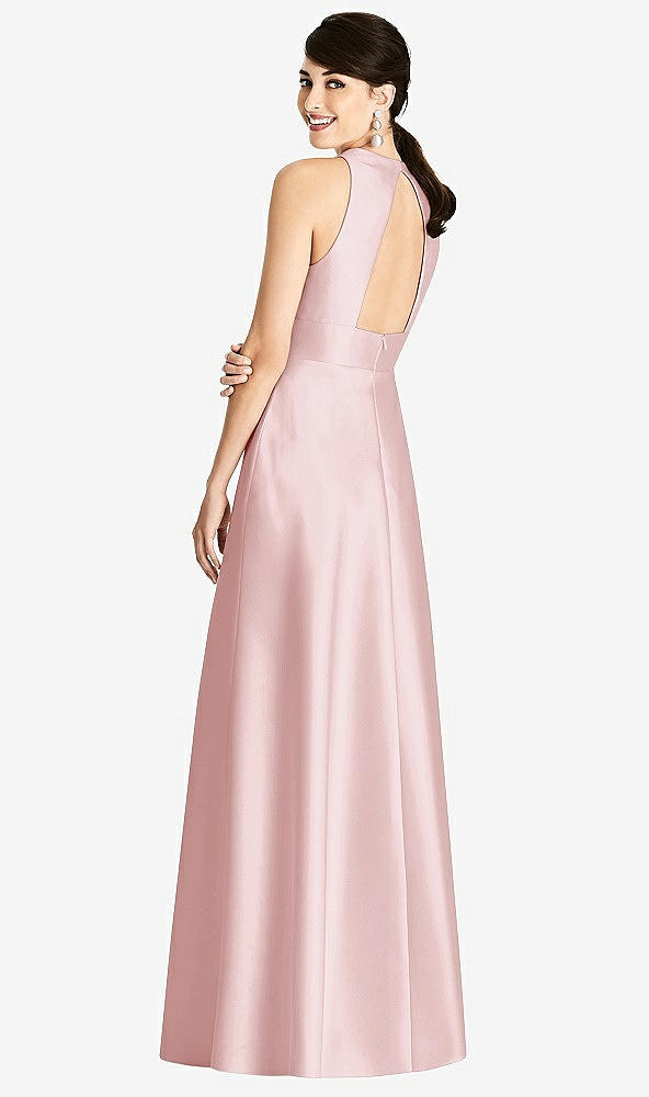 Back View - Ballet Pink Sleeveless Open-Back Pleated Skirt Dress with Pockets
