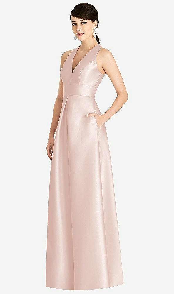 Front View - Blush Sleeveless Open-Back Pleated Skirt Dress with Pockets