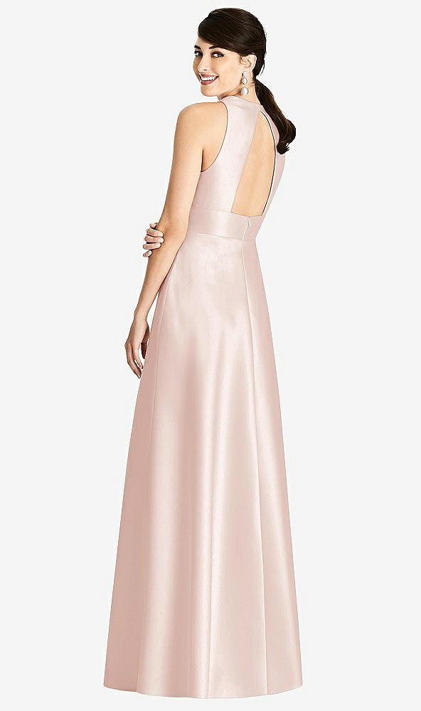 Back View - Blush Sleeveless Open-Back Pleated Skirt Dress with Pockets