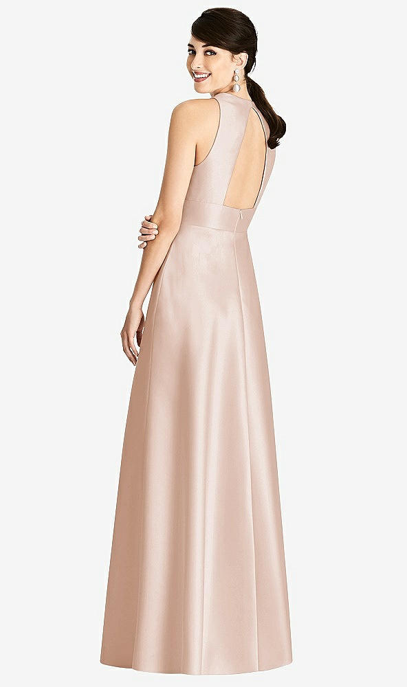 Back View - Cameo Sleeveless Open-Back Pleated Skirt Dress with Pockets
