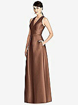 Front View Thumbnail - Cognac Sleeveless Open-Back Pleated Skirt Dress with Pockets