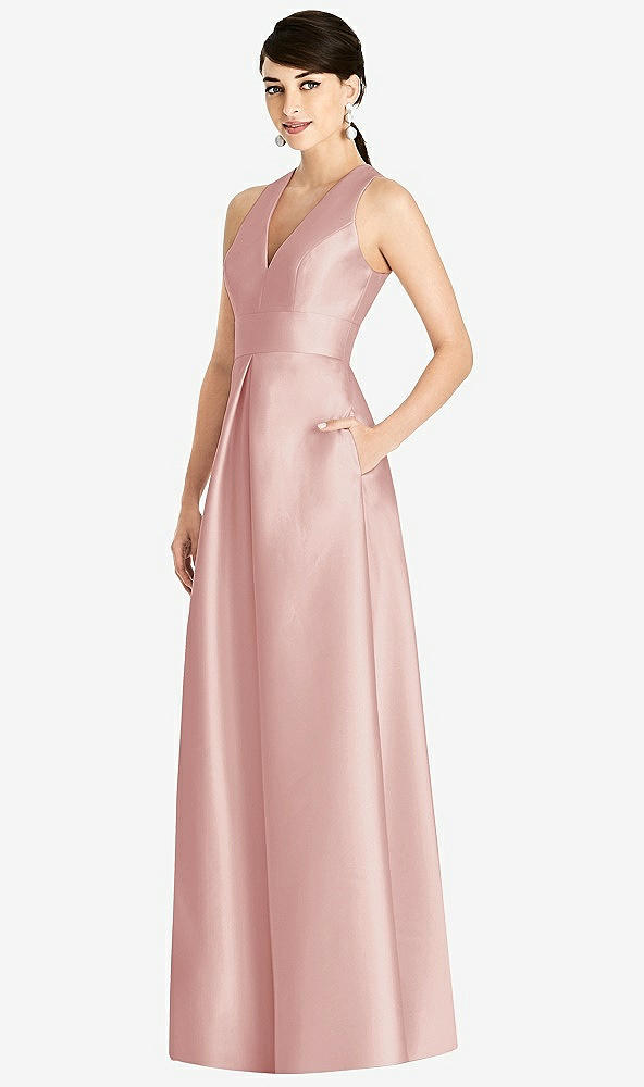 Front View - Rose Sleeveless Open-Back Pleated Skirt Dress with Pockets