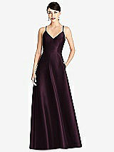 Front View Thumbnail - Deep Plum V-Neck Full Skirt Satin Maxi Dress