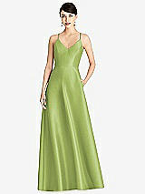 Front View Thumbnail - Mojito V-Neck Full Skirt Satin Maxi Dress