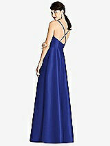 Rear View Thumbnail - Cobalt Blue V-Neck Full Skirt Satin Maxi Dress