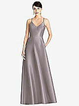 Front View Thumbnail - Cashmere Gray V-Neck Full Skirt Satin Maxi Dress