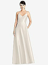 Front View Thumbnail - Ivory V-Neck Full Skirt Satin Maxi Dress