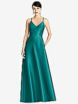 Front View Thumbnail - Jade V-Neck Full Skirt Satin Maxi Dress