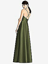 Rear View Thumbnail - Olive Green V-Neck Full Skirt Satin Maxi Dress
