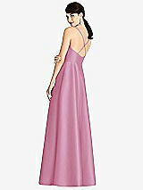 Rear View Thumbnail - Powder Pink V-Neck Full Skirt Satin Maxi Dress