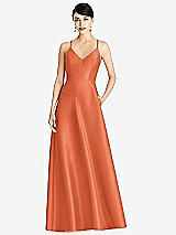 Front View Thumbnail - Portofino Orange V-Neck Full Skirt Satin Maxi Dress