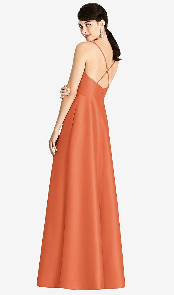 Back View - Portofino Orange V-Neck Full Skirt Satin Maxi Dress