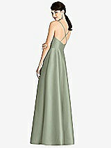 Rear View Thumbnail - Sage V-Neck Full Skirt Satin Maxi Dress