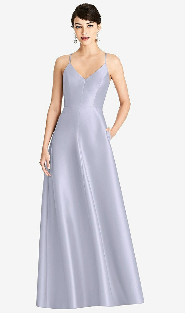 Front View - Silver Dove V-Neck Full Skirt Satin Maxi Dress