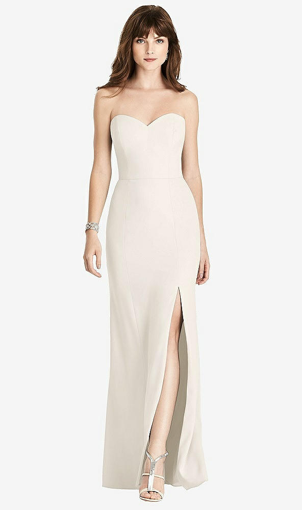 Front View - Ivory Strapless Crepe Trumpet Gown with Front Slit
