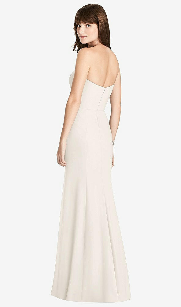 Back View - Ivory Strapless Crepe Trumpet Gown with Front Slit
