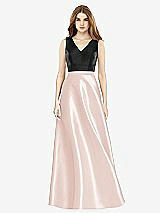 Front View Thumbnail - Blush & Black Sleeveless A-Line Satin Dress with Pockets