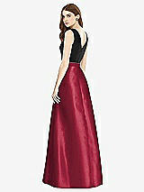 Rear View Thumbnail - Burgundy & Black Sleeveless A-Line Satin Dress with Pockets