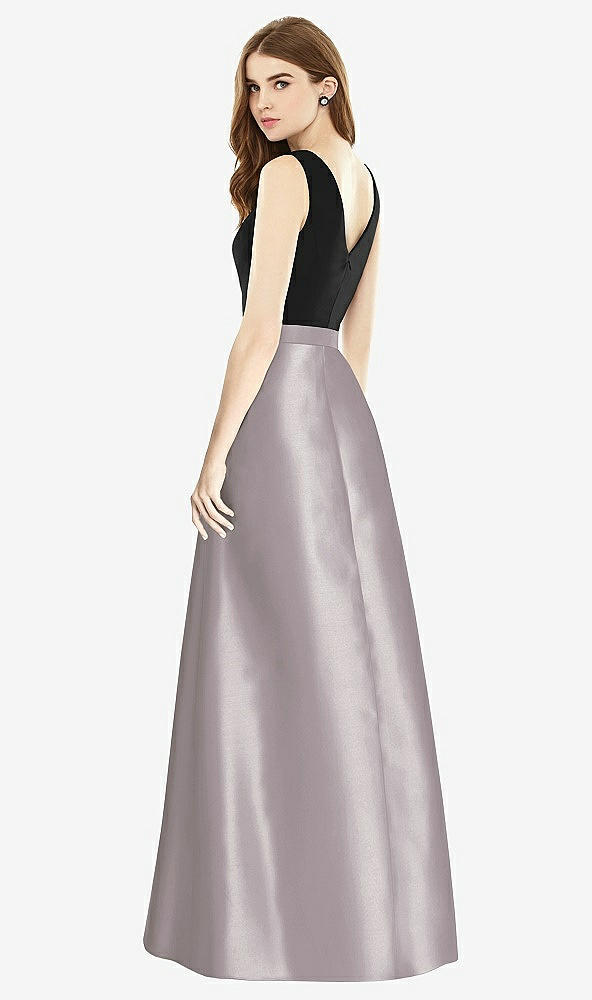 Back View - Cashmere Gray & Black Sleeveless A-Line Satin Dress with Pockets