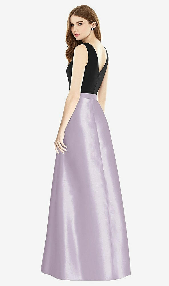 Back View - Lilac Haze & Black Sleeveless A-Line Satin Dress with Pockets