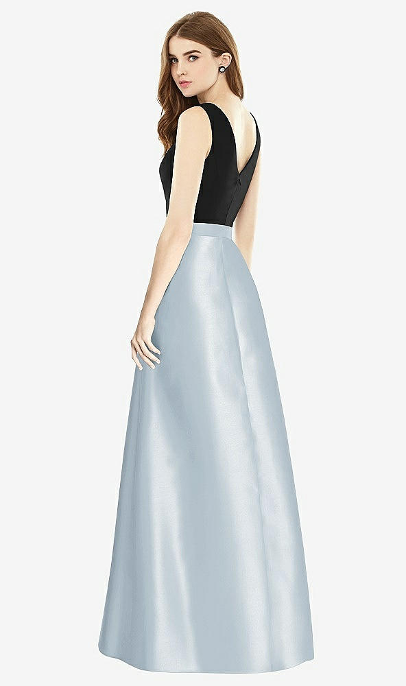 Back View - Mist & Black Sleeveless A-Line Satin Dress with Pockets