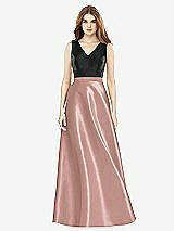Front View Thumbnail - Neu Nude & Black Sleeveless A-Line Satin Dress with Pockets