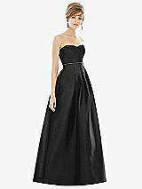 Front View Thumbnail - Black & Black Strapless Pleated Skirt Maxi Dress with Pockets
