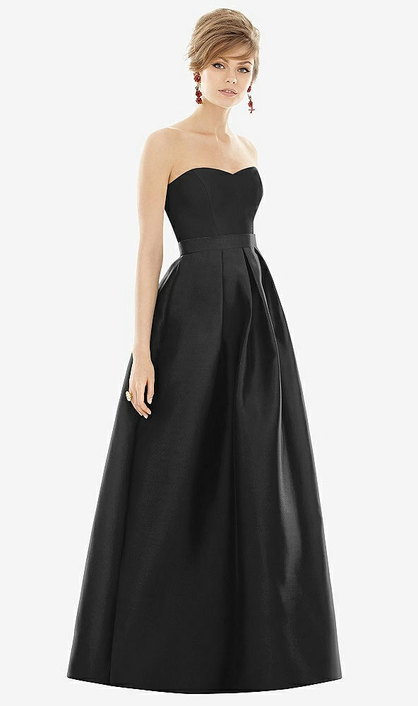 Front View - Black & Black Strapless Pleated Skirt Maxi Dress with Pockets