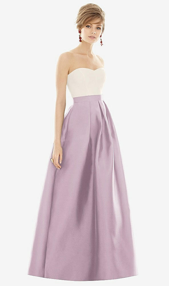 Front View - Suede Rose & Ivory Strapless Pleated Skirt Maxi Dress with Pockets
