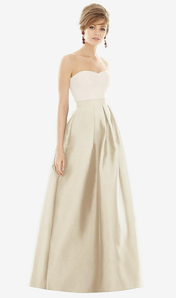Front View - Champagne & Ivory Strapless Pleated Skirt Maxi Dress with Pockets