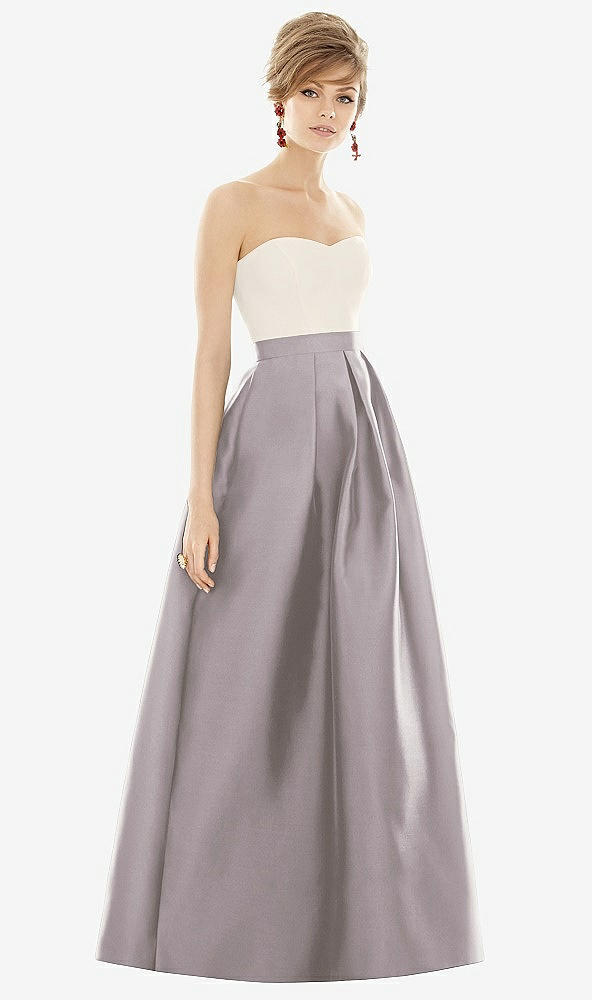 Front View - Cashmere Gray & Ivory Strapless Pleated Skirt Maxi Dress with Pockets