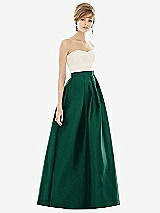 Front View Thumbnail - Hunter Green & Ivory Strapless Pleated Skirt Maxi Dress with Pockets