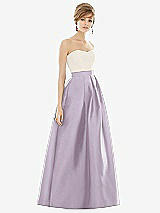 Front View Thumbnail - Lilac Haze & Ivory Strapless Pleated Skirt Maxi Dress with Pockets