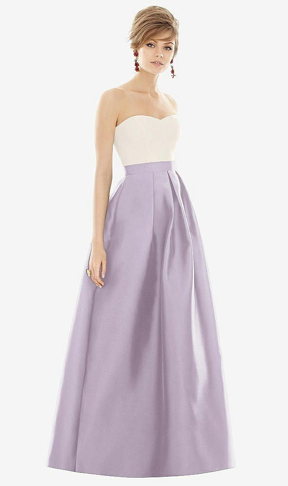 Front View - Lilac Haze & Ivory Strapless Pleated Skirt Maxi Dress with Pockets