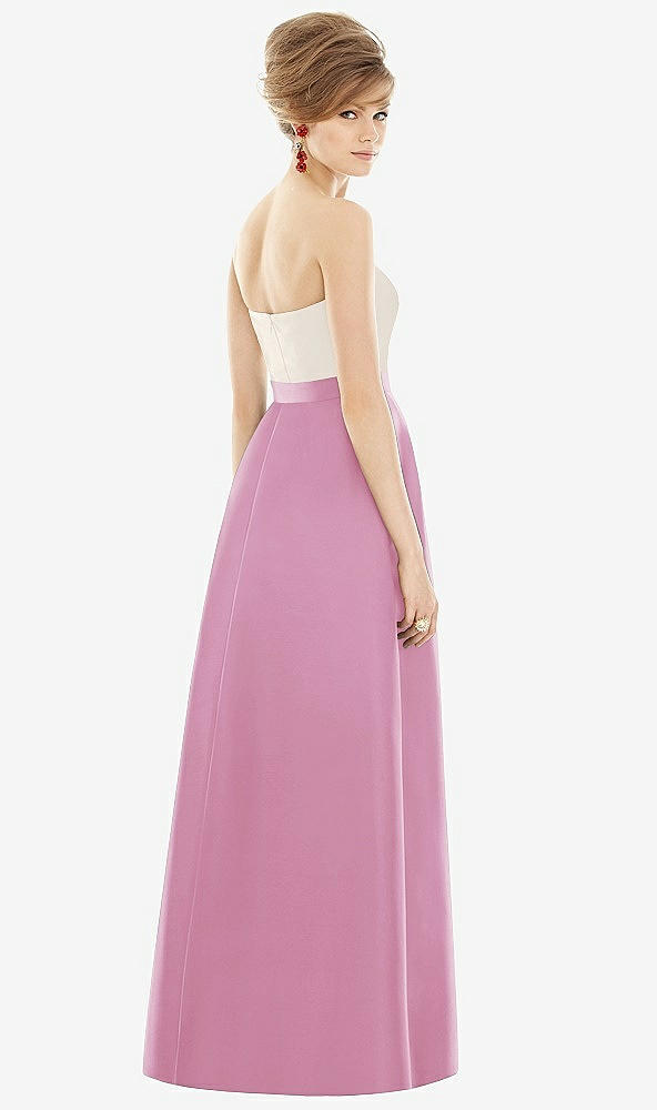 Back View - Powder Pink & Ivory Strapless Pleated Skirt Maxi Dress with Pockets