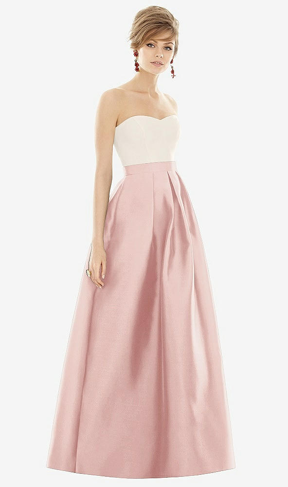 Front View - Rose & Ivory Strapless Pleated Skirt Maxi Dress with Pockets
