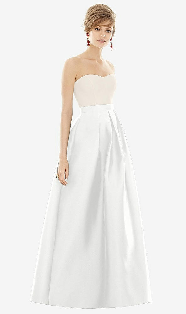 Front View - White & Ivory Strapless Pleated Skirt Maxi Dress with Pockets
