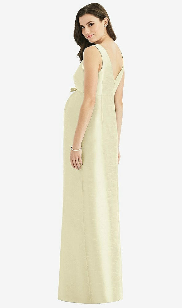 Back View - Butter Yellow Sleeveless Satin Twill Maternity Dress