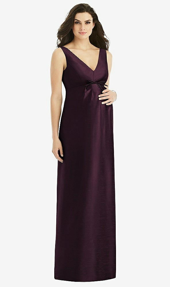 Front View - Deep Plum Sleeveless Satin Twill Maternity Dress