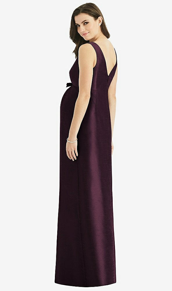 Back View - Deep Plum Sleeveless Satin Twill Maternity Dress