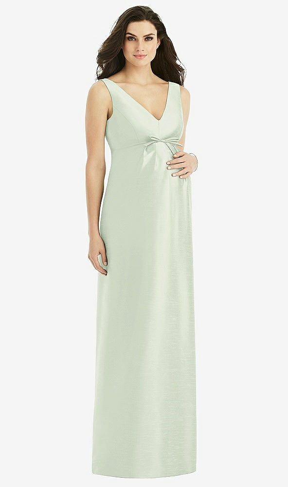 Front View - Mint Green Sleeveless Satin Twill Maternity Dress
