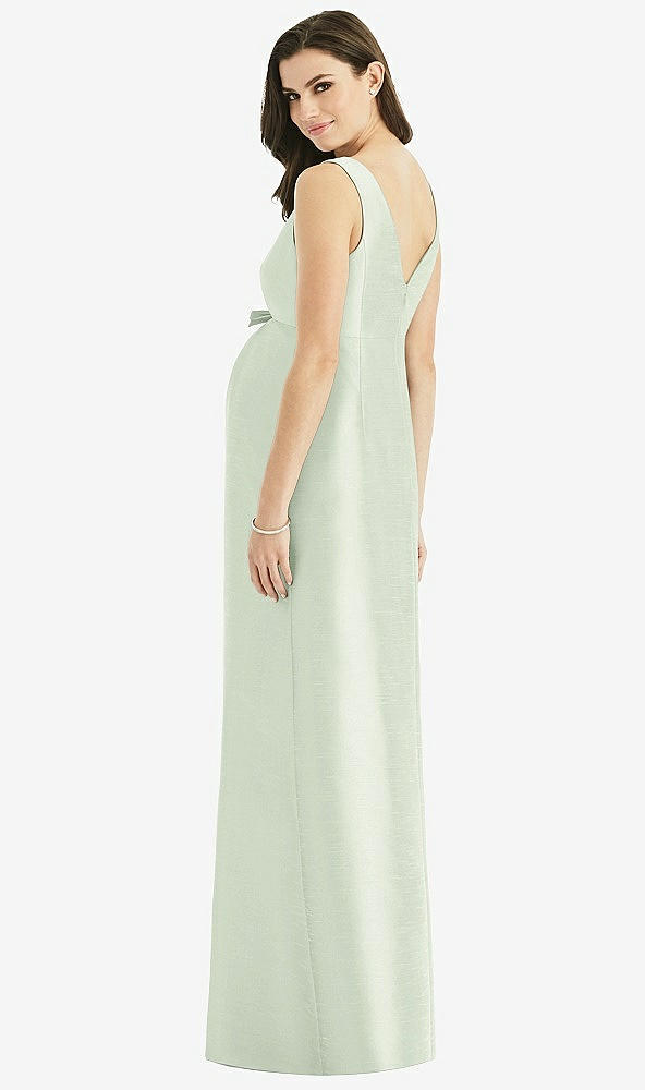 Back View - Mint Green Sleeveless Satin Twill Maternity Dress