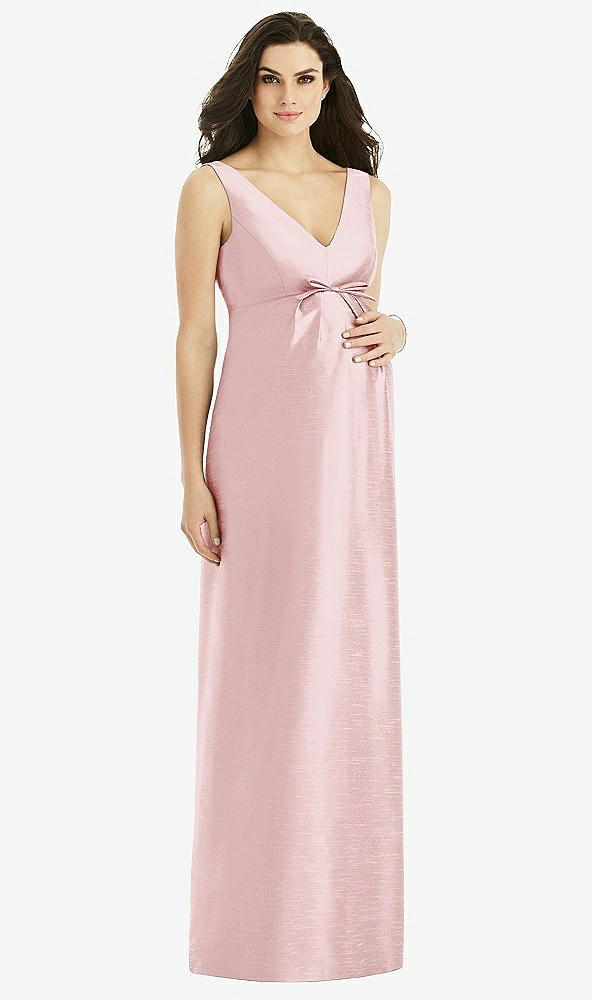 Front View - Ballet Pink Sleeveless Satin Twill Maternity Dress