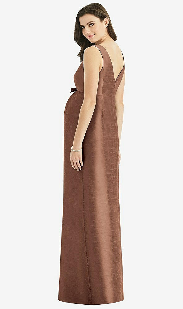 Back View - Cognac Sleeveless Satin Twill Maternity Dress