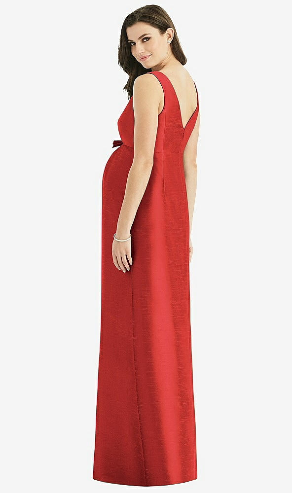 Back View - Poppy Red Sleeveless Satin Twill Maternity Dress
