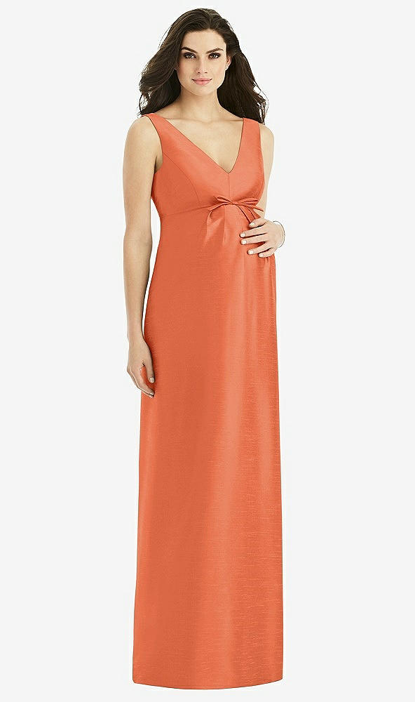 Front View - Portofino Orange Sleeveless Satin Twill Maternity Dress