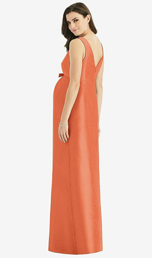 Back View - Portofino Orange Sleeveless Satin Twill Maternity Dress